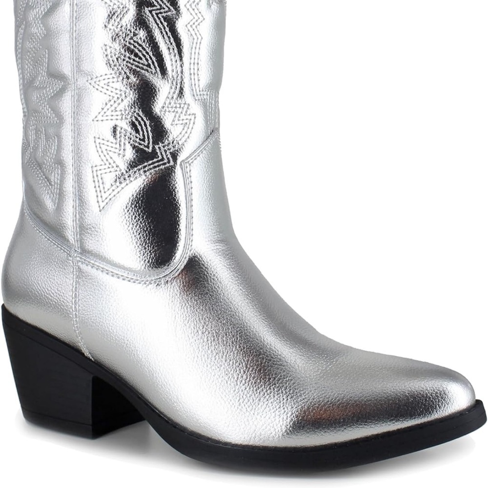 Silver Western Calf Height Boots Union Bay Sz 7.5 or 8 Dolly